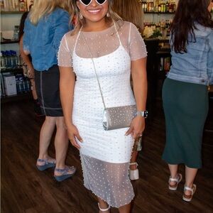 Elegant White Sheer Overlay Dress